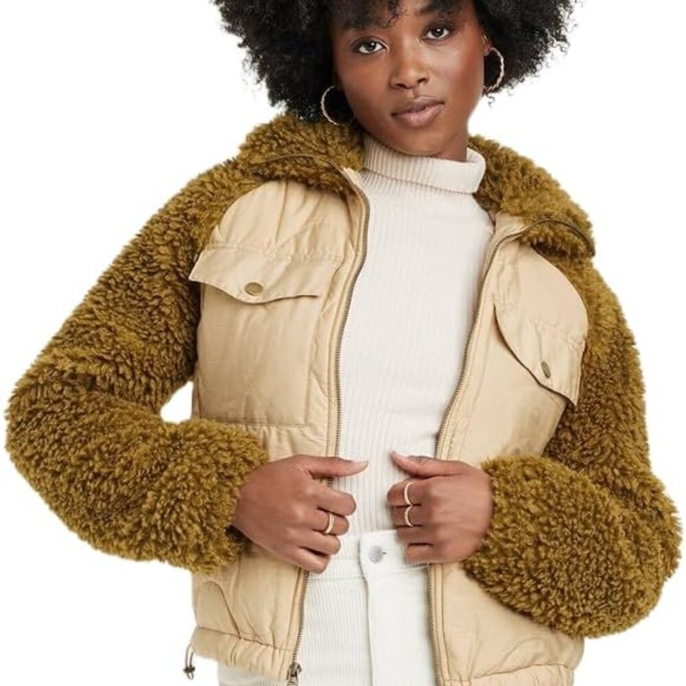 Universal Thread Women's Quilted Moto Jacket - Olive/Tan - Small